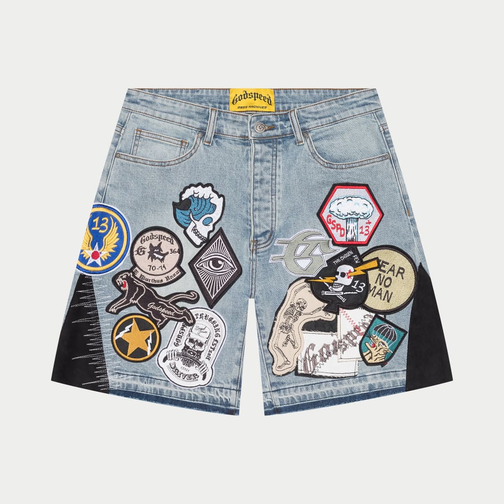 Godspeed Patchwork Denim Shorts (Blue)
