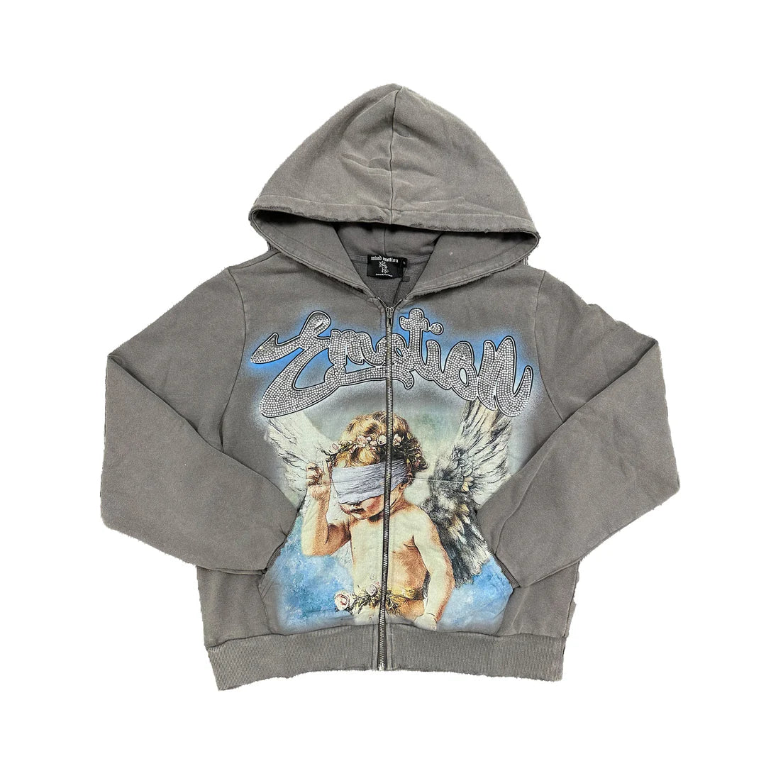 Mixed Emotion Rhinestone Hoodie Grey