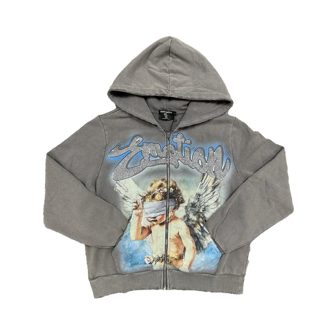 Mixed Emotion Rhinestone Hoodie Grey