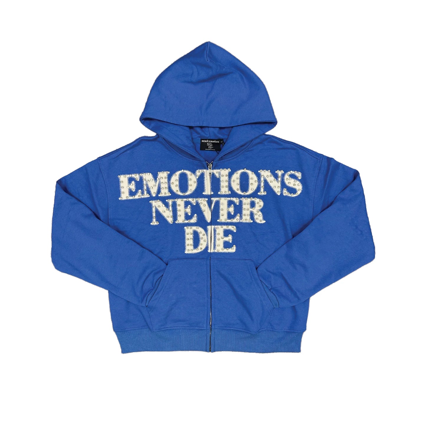 Mixed Emotion "End" Rhinestone Hoodie (Blue)