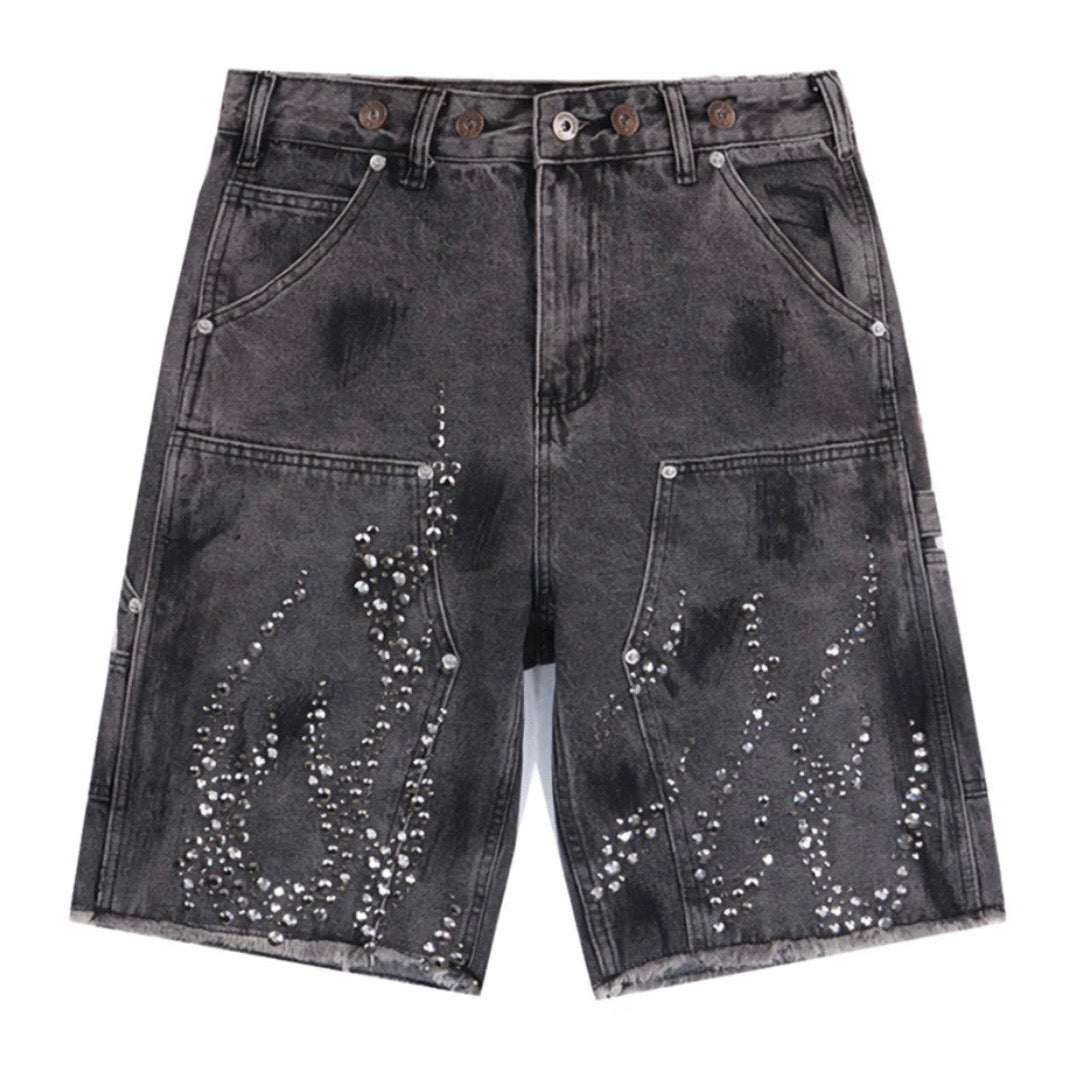 Attere Flame Studded Shorts (Grey)