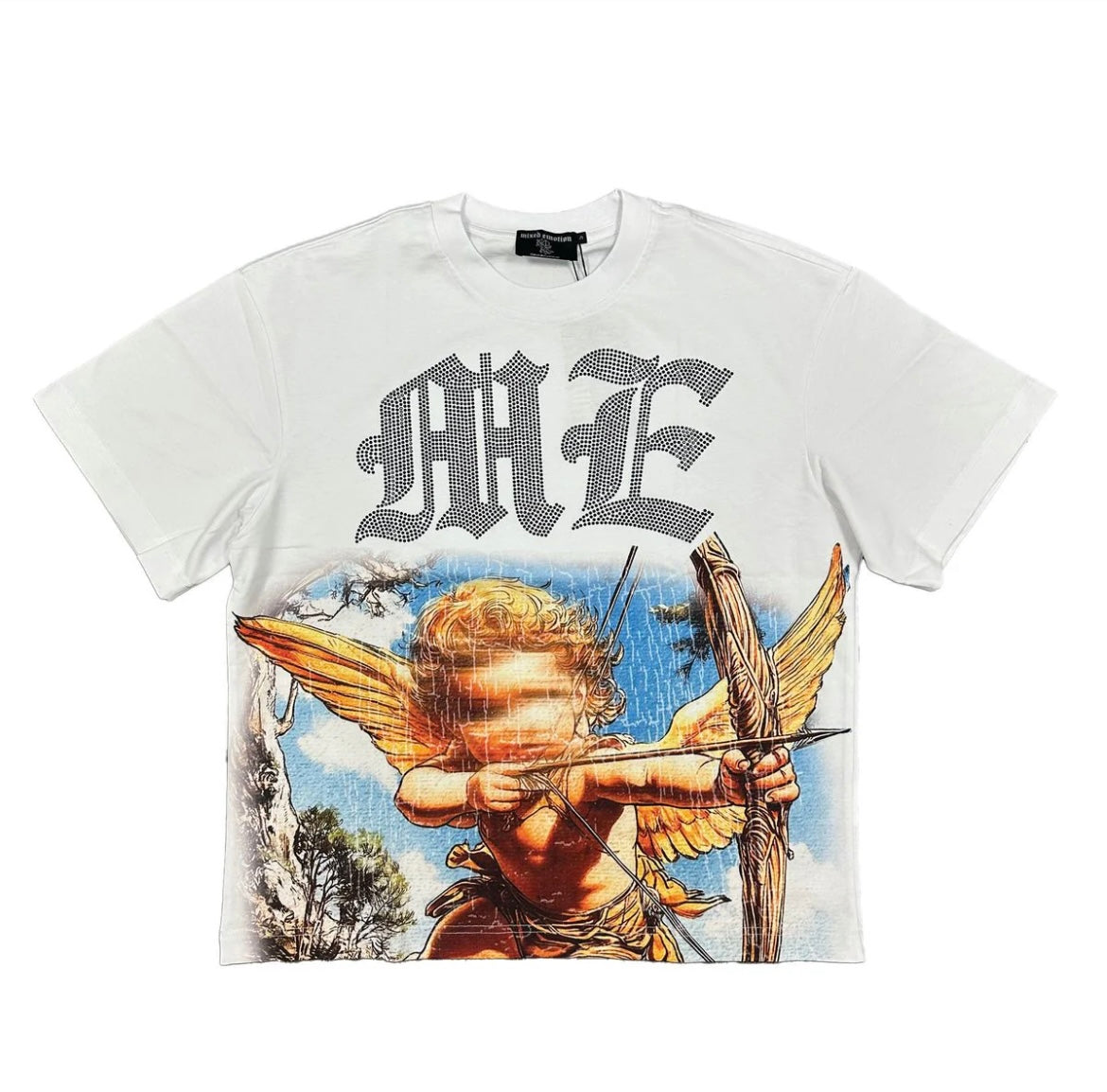 Mixed Emotion Angel Rhinestone Tee (White)