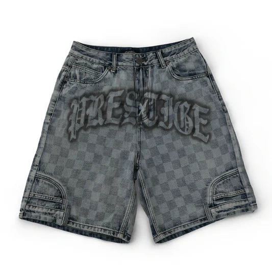 Prestige Checkerboard Denim Jorts (Blue)