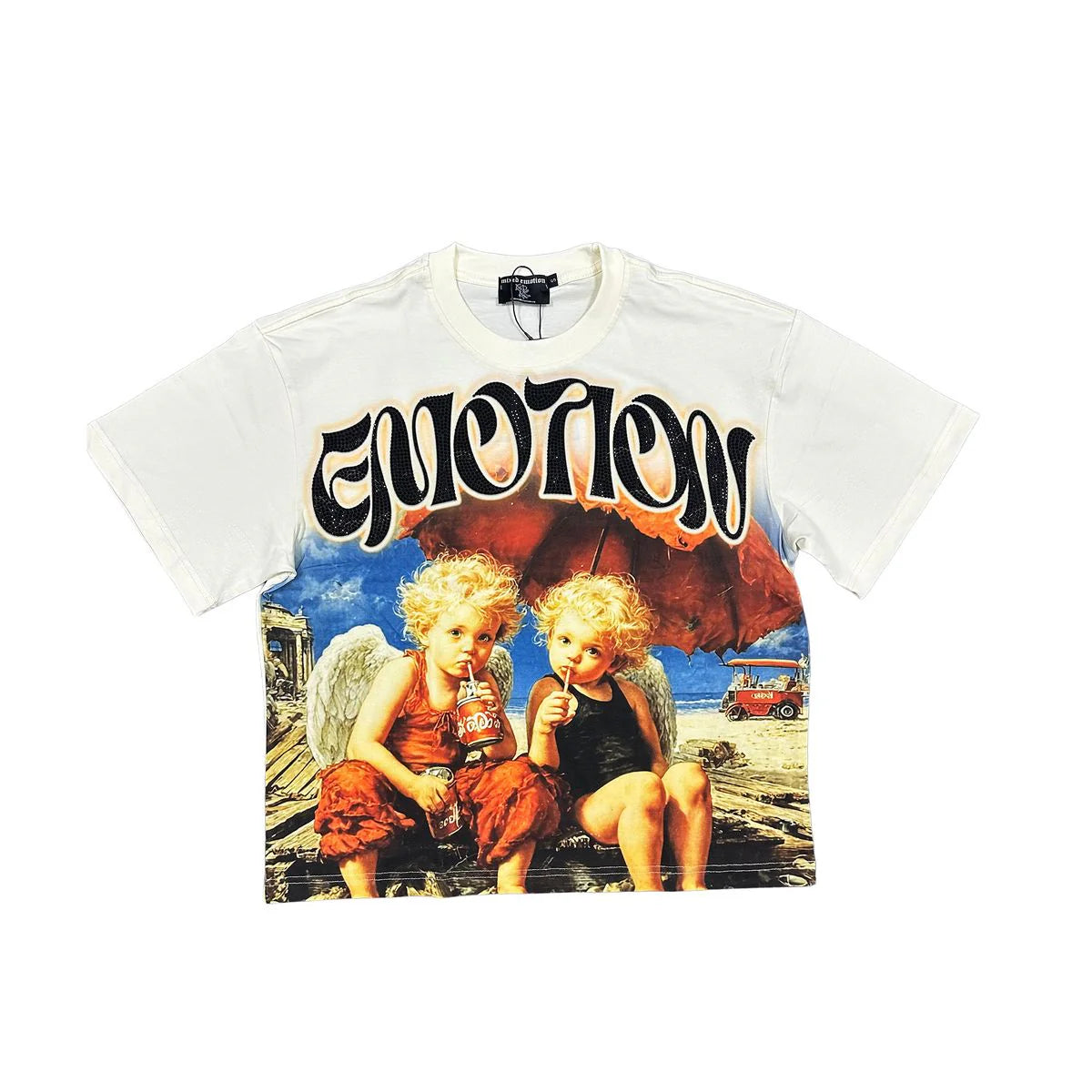 Mixed Emotion "Twin" Rhinestone Tee (Cream)