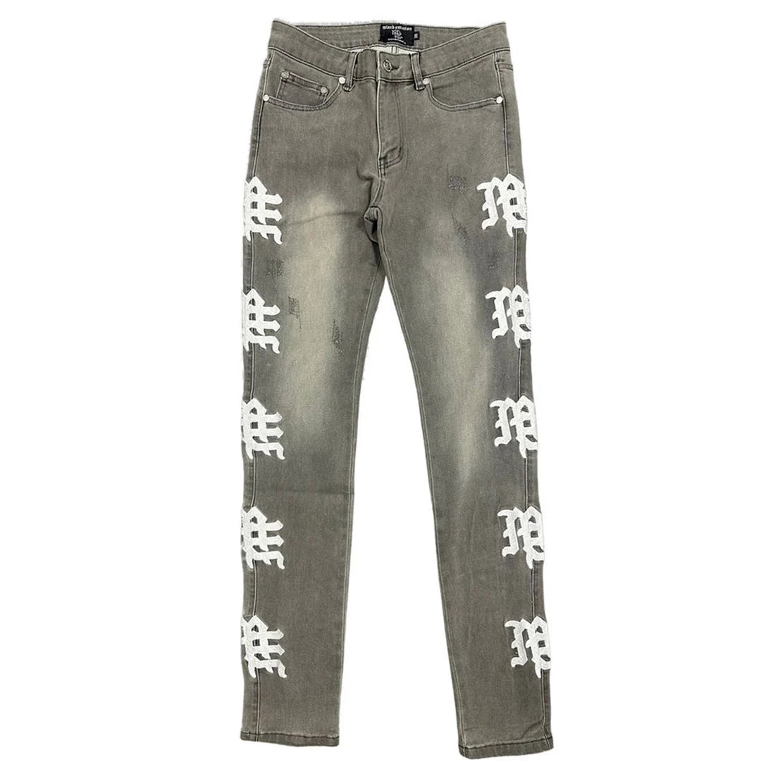 Mixed Emotion "Monogram Denim "Ash Grey" Jeans