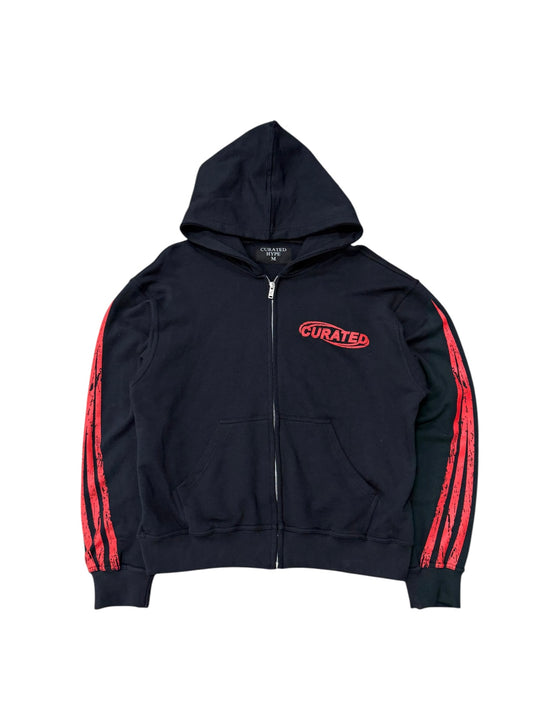 Curated Zip Up Hoodie Black Red