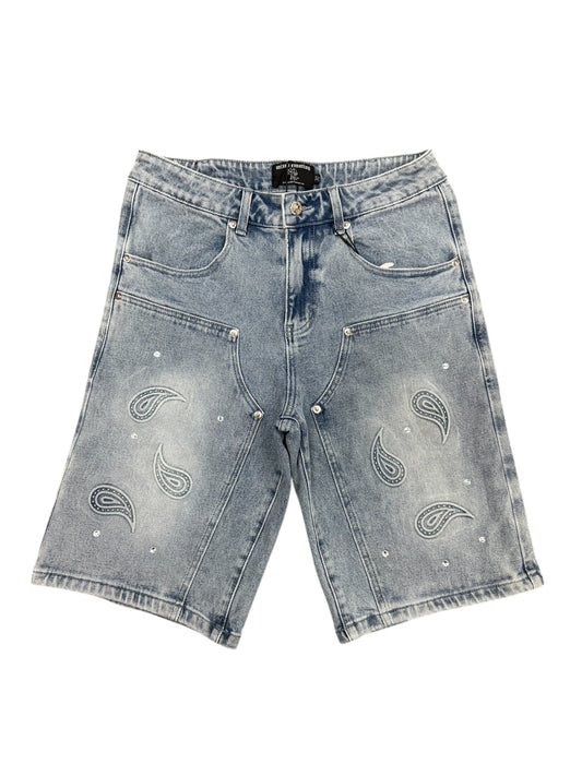 Mixed Emotion "Paisley" Denim Blue Shorts