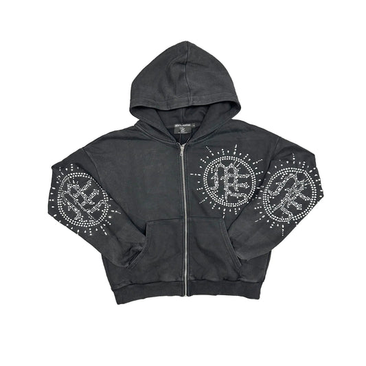 Mixed Emotion "Eclipse" Rhinestone Hoodie (Grey Wash)