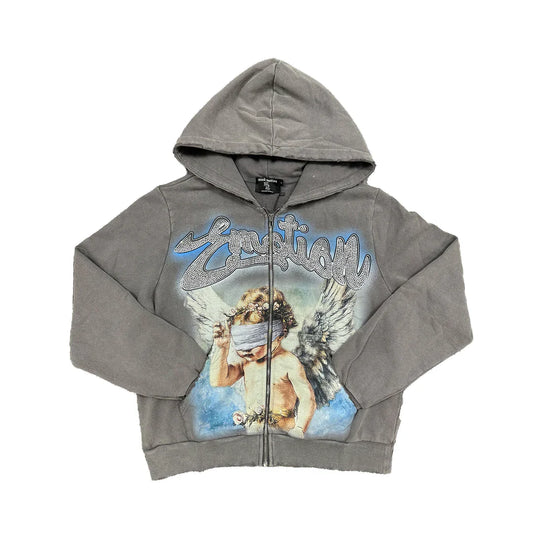 Mixed Emotion Rhinestone Hoodie Grey