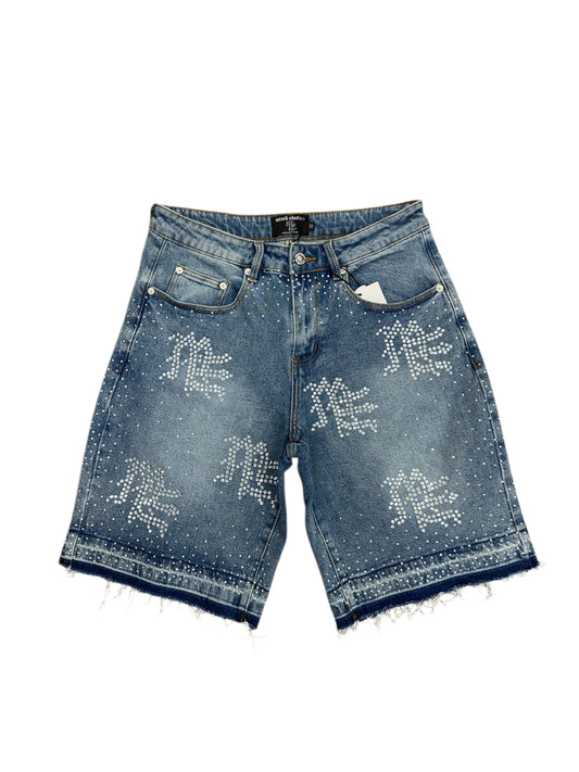 Mixed Emotion "ME" Rhinestone Blue Denim Shorts