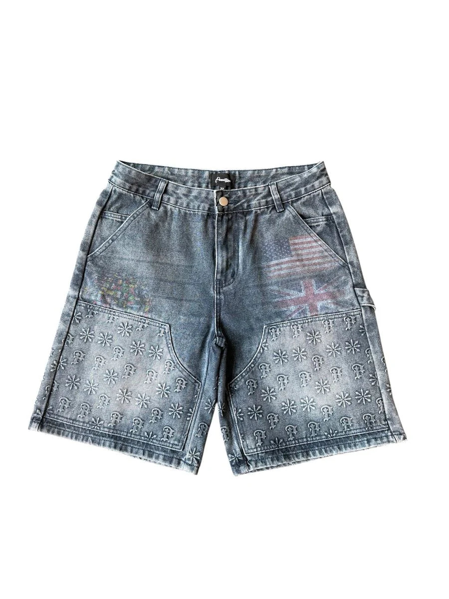 Prestige Embossed Denim Jorts (Blue)