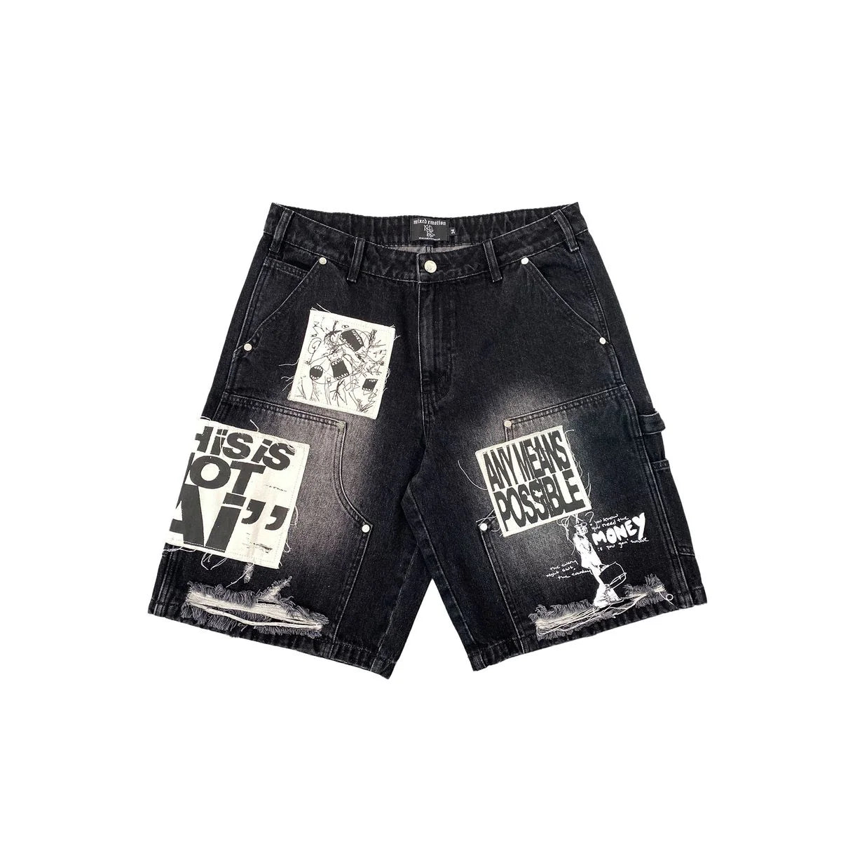Mixed Emotion "AI" Denim Shorts (Black)