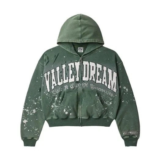 Vale Forever Paint Zip Up Hoodie (Green)