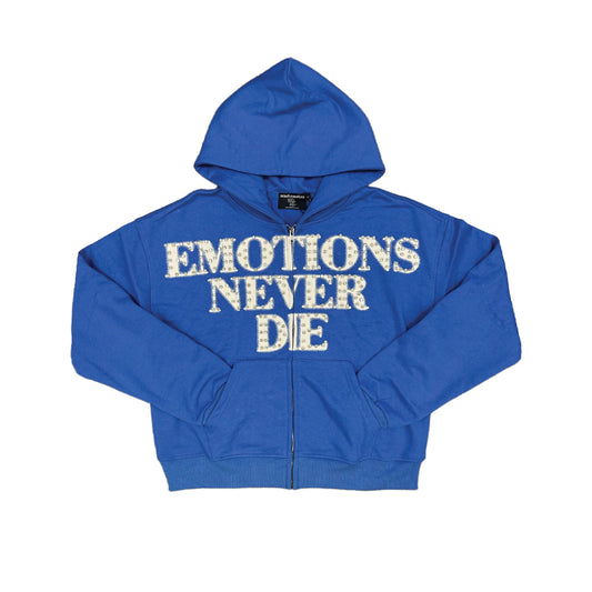 Mixed Emotion "End" Rhinestone Hoodie (Blue)