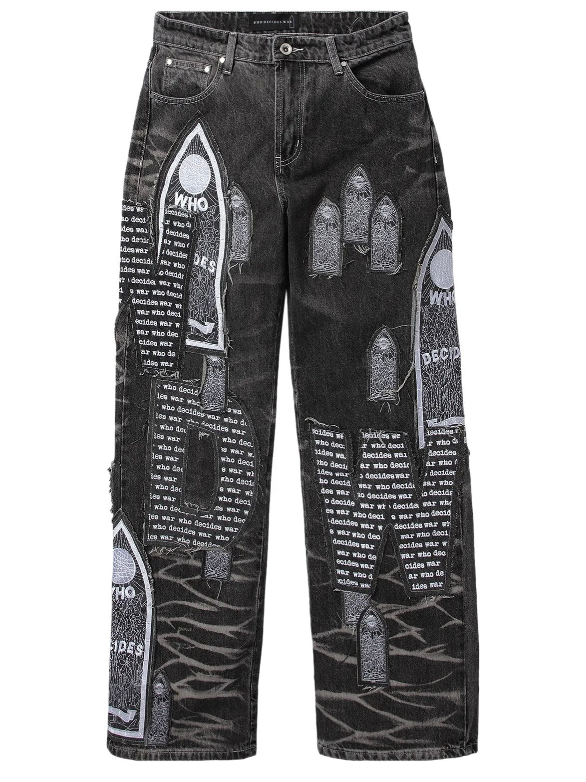 Who Decides War Motif Patched Denim "Vintage Grey"