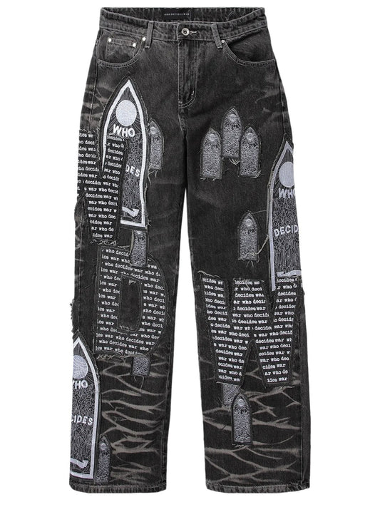Who Decides War Motif Patched Denim "Vintage Grey"