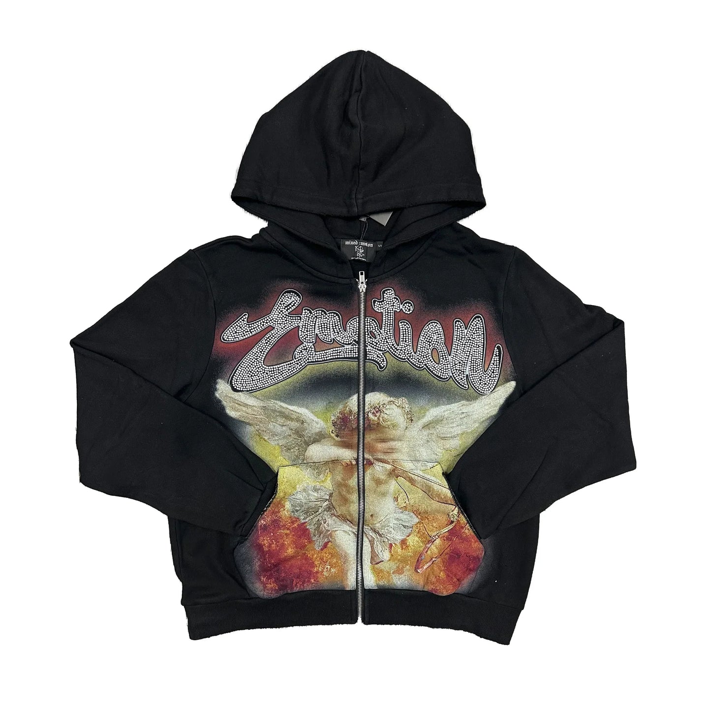 Mixed Emotion Acid Wash Rhinestone Hoodie