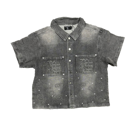 Mixed Emotion "Paisley" Denim Shirt (Black)