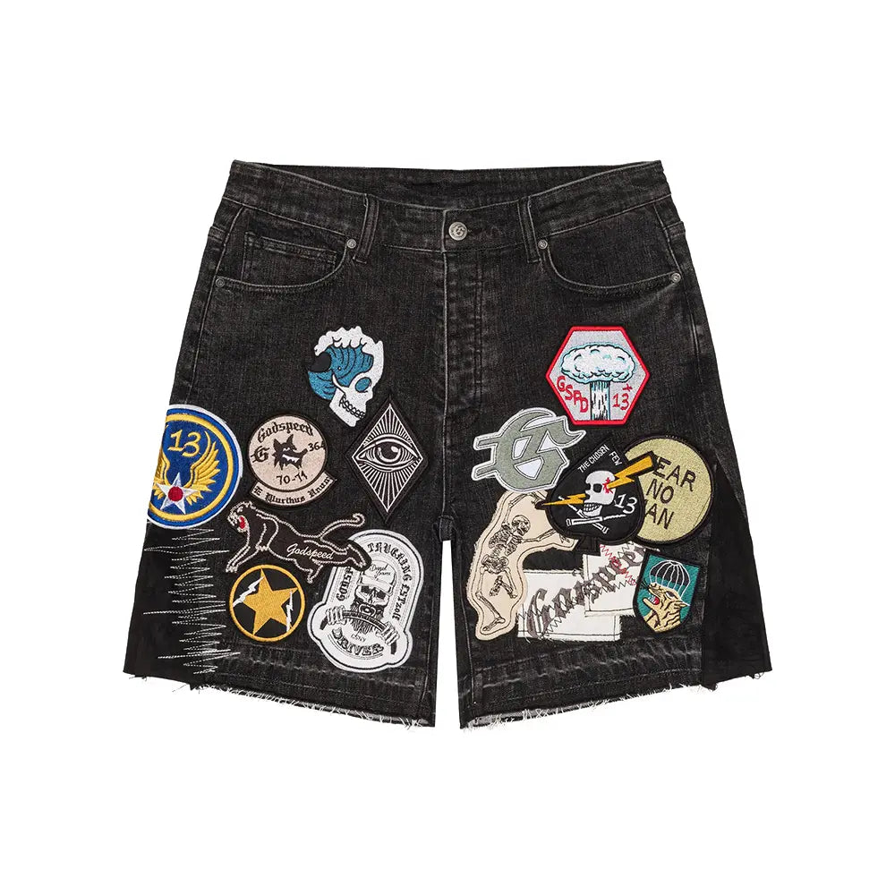 Godspeed Patchwork Denim Shorts (Black)