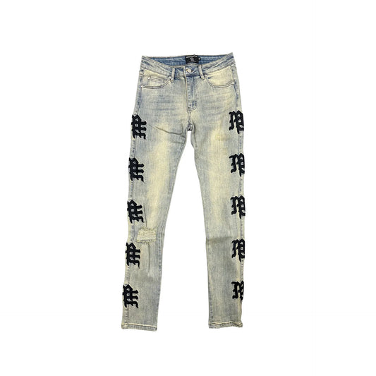 Mixed Emotion Monogram Denim "Desert" Jeans