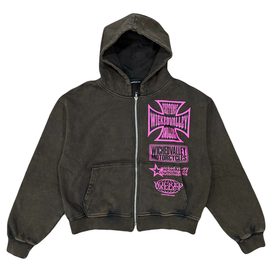 Wicked Valley OG Charcoal Moto Zip Up (Brown)
