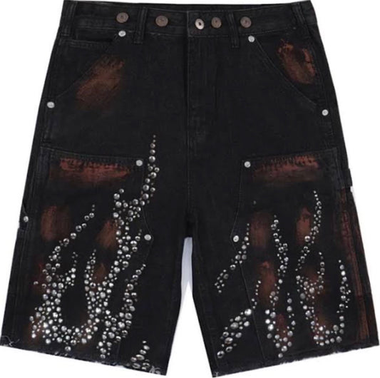 Attere Flame Studded Shorts (Black)