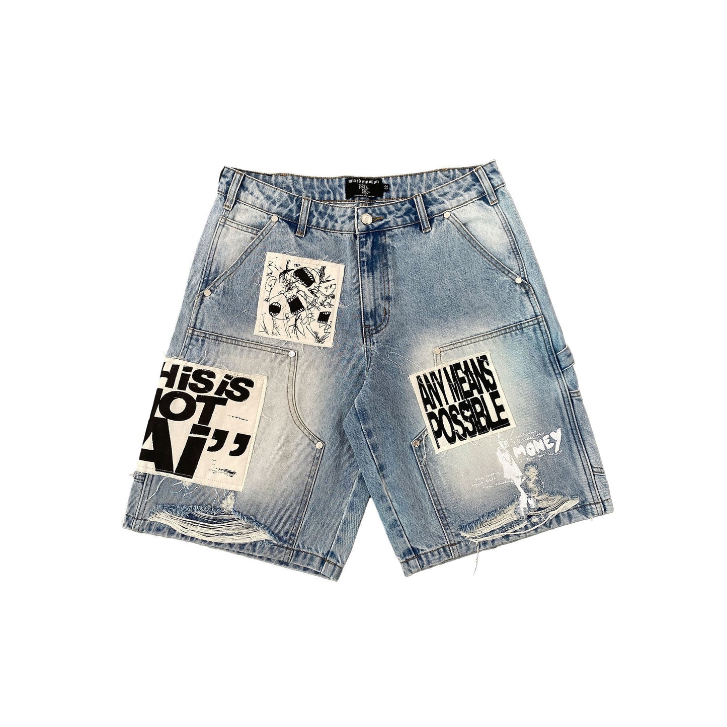 Mixed Emotion "AI" Denim Shorts (Blue)