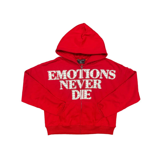 Mixed Emotion "End" Rhinestone Hoodie (Red)