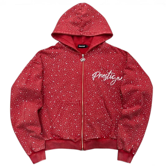 Prestige Diamond Zip Up Hoodie (Red)