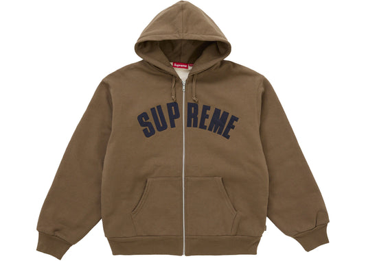 Supreme Arc Thermal Lined Zip Up Hooded Sweatshirt Brown