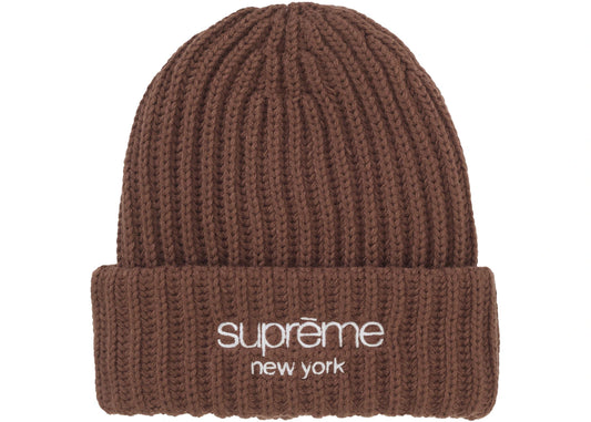 Supreme Chunky Rib Classic Logo Beanie Brown